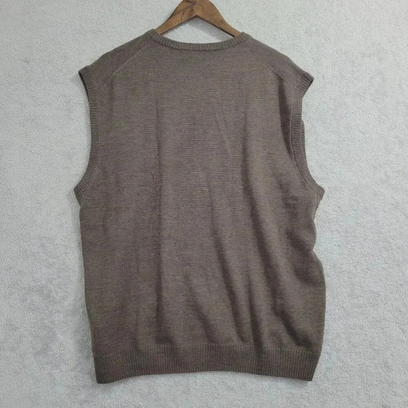 Pronto Uomo Mens XL Brown 100% Merino Wool Sleeveless V-Neck Sweater Vest 9PT - Picture 2 of 5